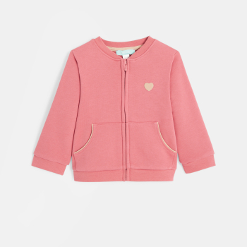 كنزة (سترة) من الميلتون، باللون الوردي، بسحّاب ورقعة مخيطة على شكل قلب وردي اللون للفتيات الرُضع